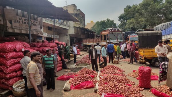 Onions at yeshwanthpura APMC market